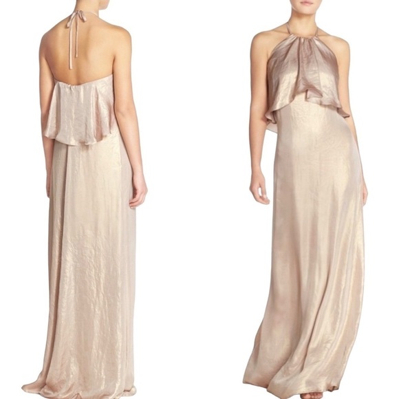 Amsale Dresses & Skirts - Amsale Nouvelle Dress Bridesmaid Lilith Halter Rose Gold Formal Extra Small